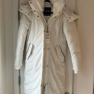 Noize Women's White Long Puffer Coat with Hood